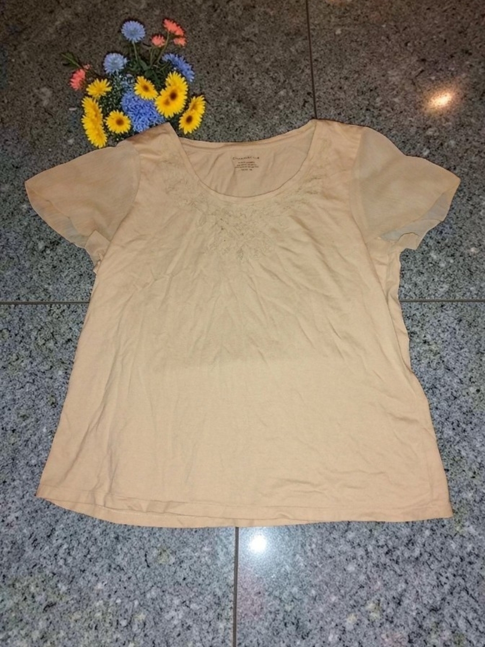 Charter Club Beige Embroidered Short Sleeve Top XL
